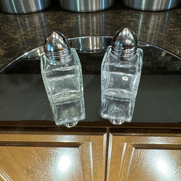 Other - Miniature Glass Salt and Pepper Shakers with silver top! EUC!